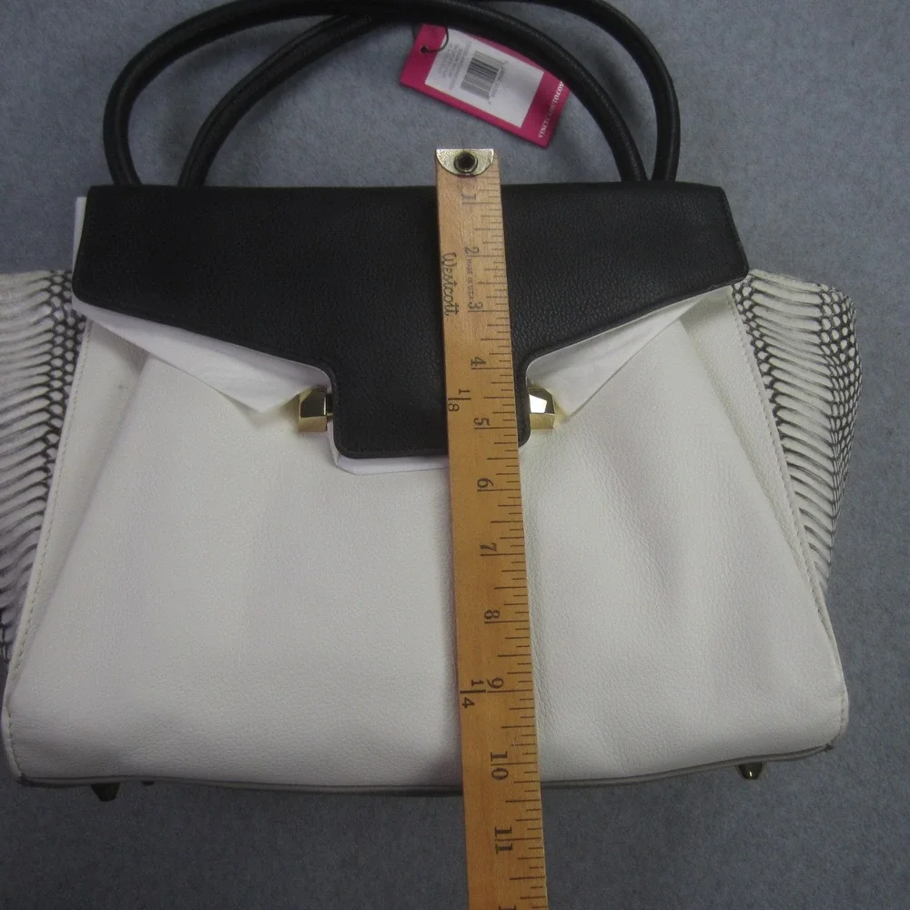 Vince Camuto Julia Satchel Handbag White Black Snake Leather Purse‎ NWT